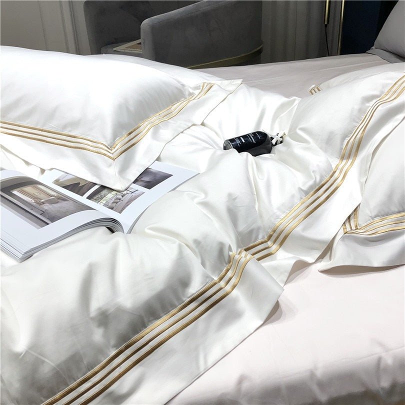 Toria Embroidered Lined Border Egyptian Cotton Duvet Cover Set - RoseStraya.com