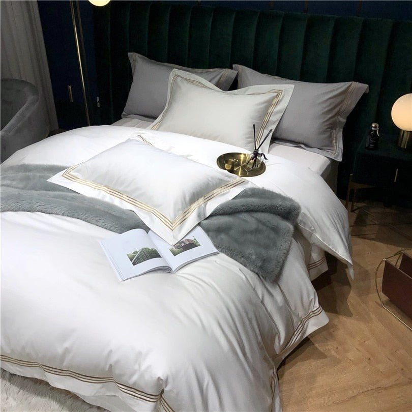 Toria Embroidered Lined Border Egyptian Cotton Duvet Cover Set - RoseStraya.com