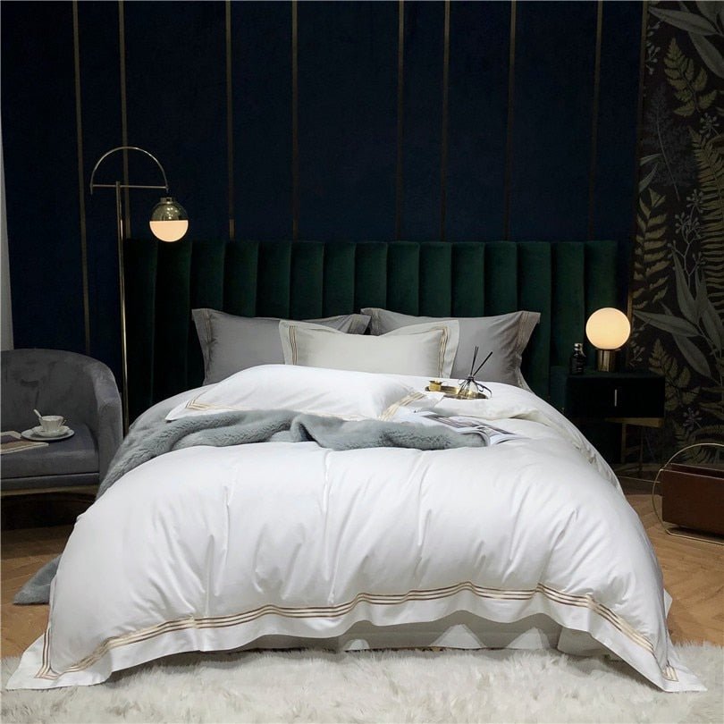 Toria Embroidered Lined Border Egyptian Cotton Duvet Cover Set - RoseStraya.com