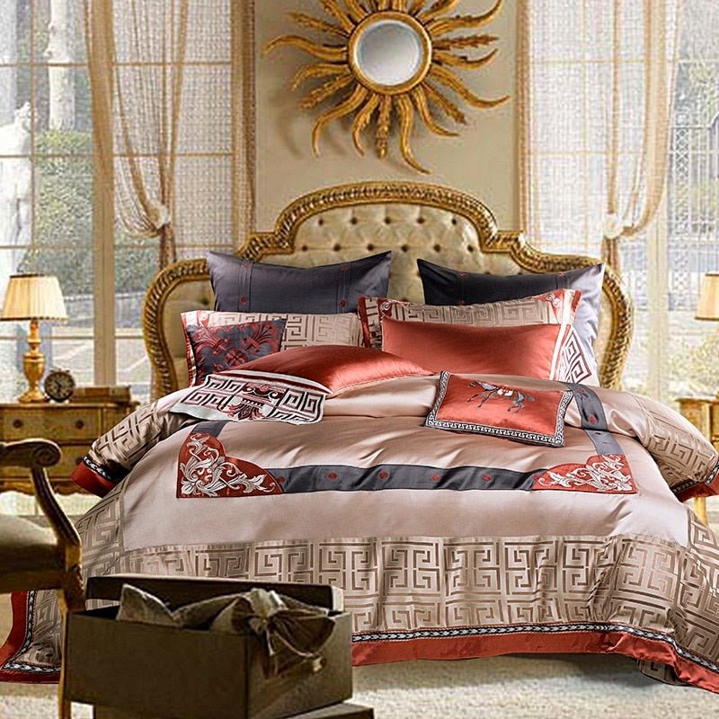 Ventura Luxury Jacquard Egyptian Cotton Embroidery Duvet Cover Set - RoseStraya.com