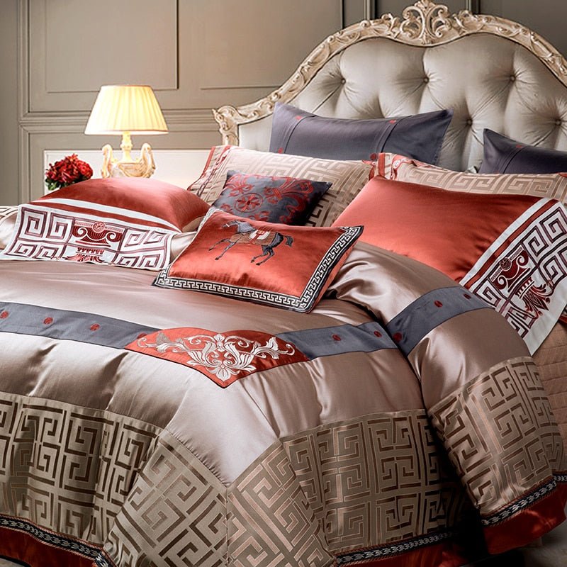 Ventura Luxury Jacquard Egyptian Cotton Embroidery Duvet Cover Set - RoseStraya.com