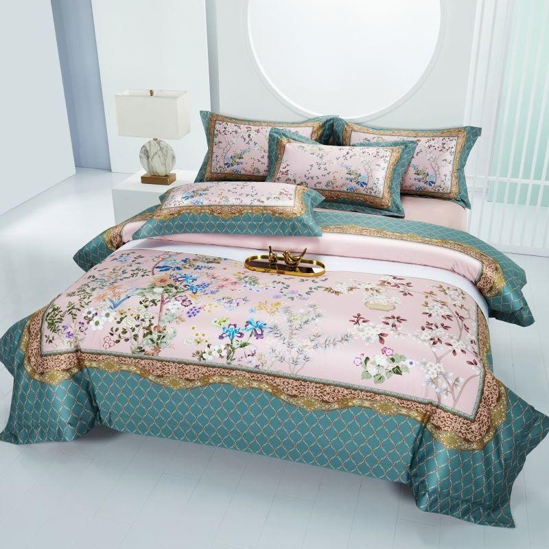 Viorel Hybrid Floral Diamond Printed Silky Egyptian Cotton Duvet Cover Set - RoseStraya.com