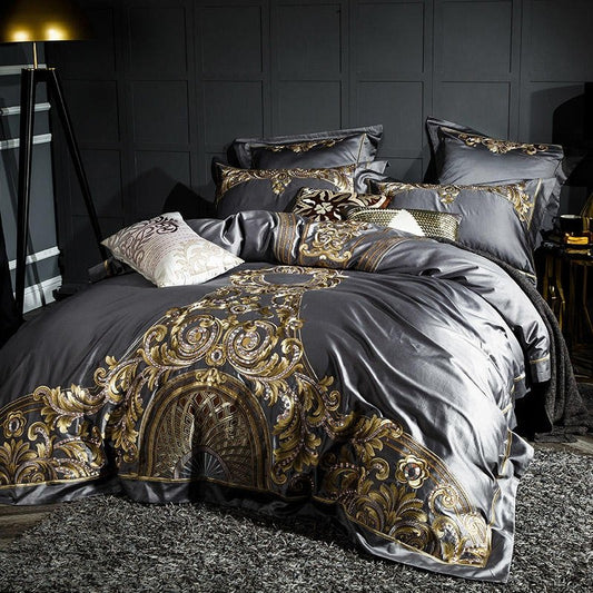 Yara Vibrant Grey Luxury Egyptian Cotton Embroidery Duvet Cover Set - RoseStraya.com
