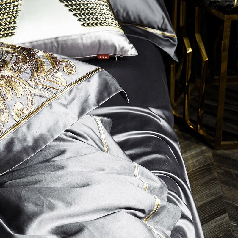 Yara Vibrant Grey Luxury Egyptian Cotton Embroidery Duvet Cover Set - RoseStraya.com