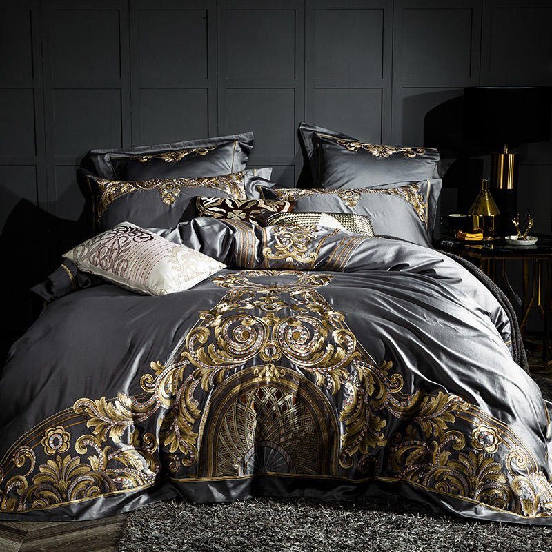 Yara Vibrant Grey Luxury Egyptian Cotton Embroidery Duvet Cover Set - RoseStraya.com