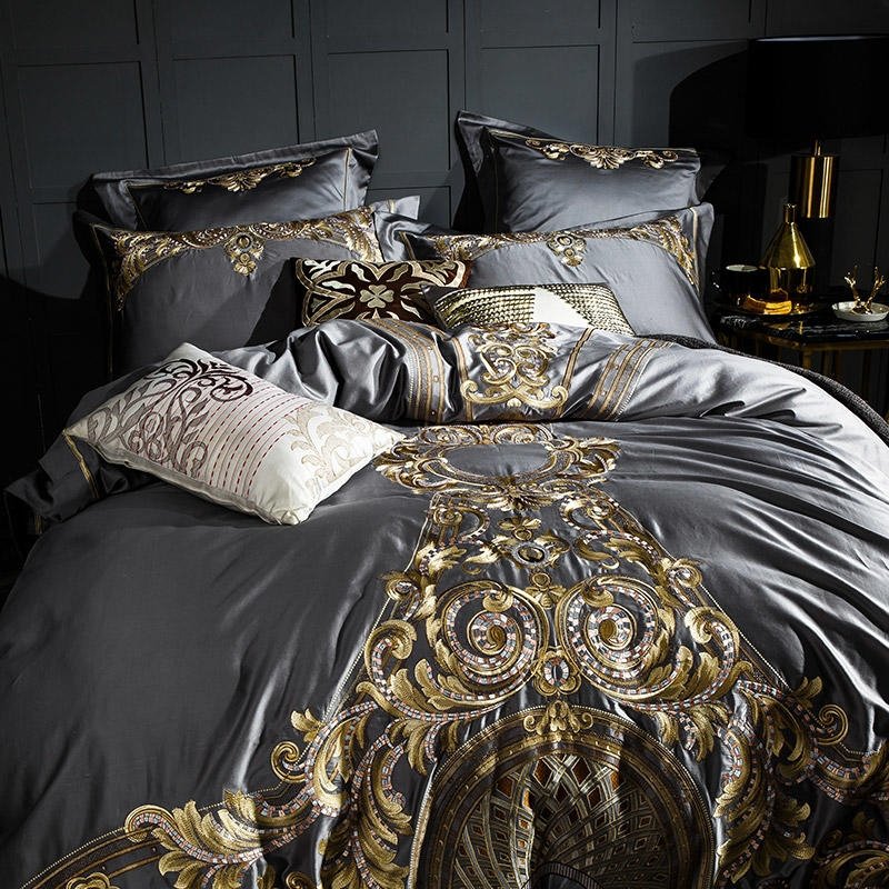 Yara Vibrant Grey Luxury Egyptian Cotton Embroidery Duvet Cover Set - RoseStraya.com