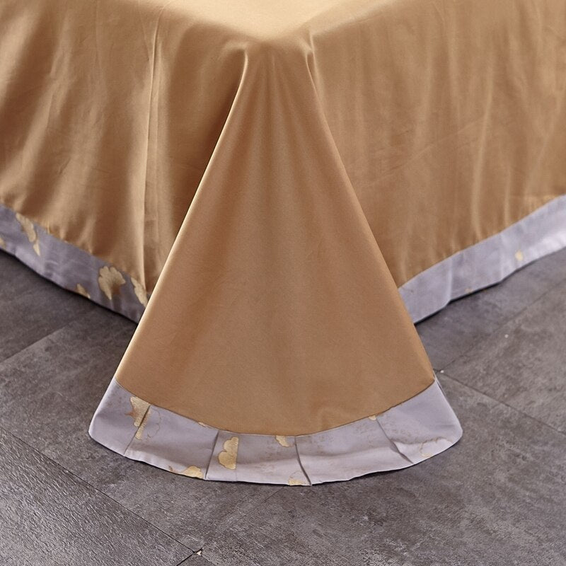 Yin Xing Ginkgo Leaves Jacquard Soft Sateen Cotton Duvet Cover Set - RoseStraya.com