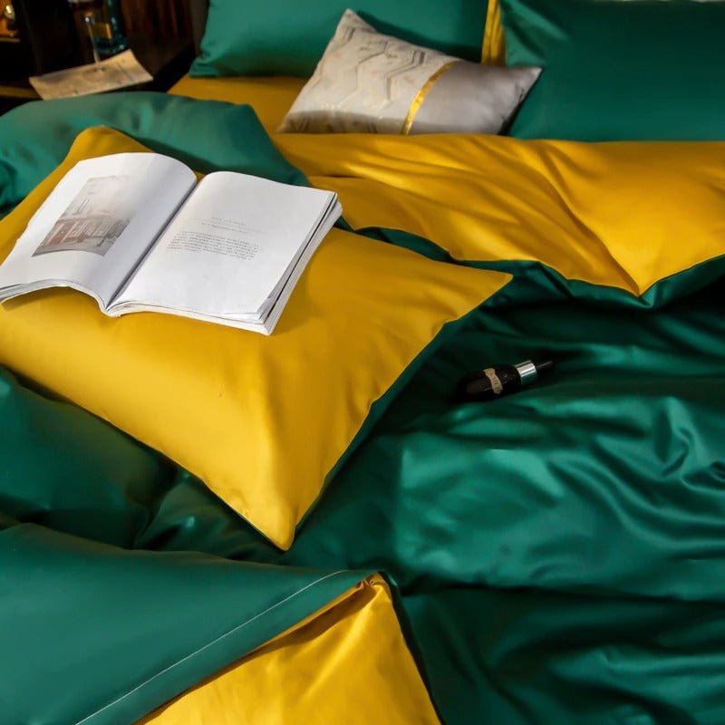 Zerua Emerald Green Gold Reversible Egyptian Cotton Duvet Cover Set - RoseStraya.com