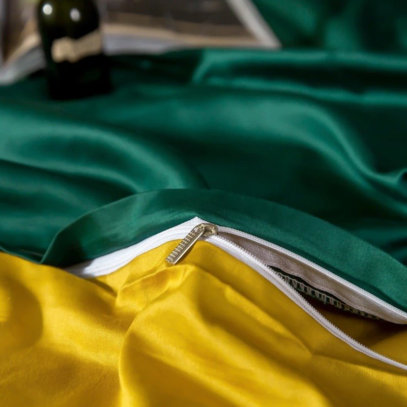Zerua Emerald Green Gold Reversible Egyptian Cotton Duvet Cover Set - RoseStraya.com