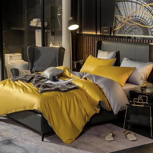 Zerua Gold Silver Reversible Egyptian Cotton Duvet Cover Set - RoseStraya.com