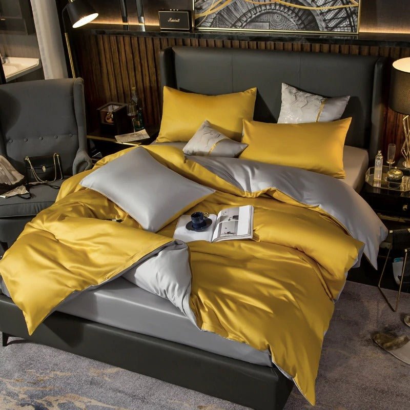 Zerua Gold Silver Reversible Egyptian Cotton Duvet Cover Set - RoseStraya.com