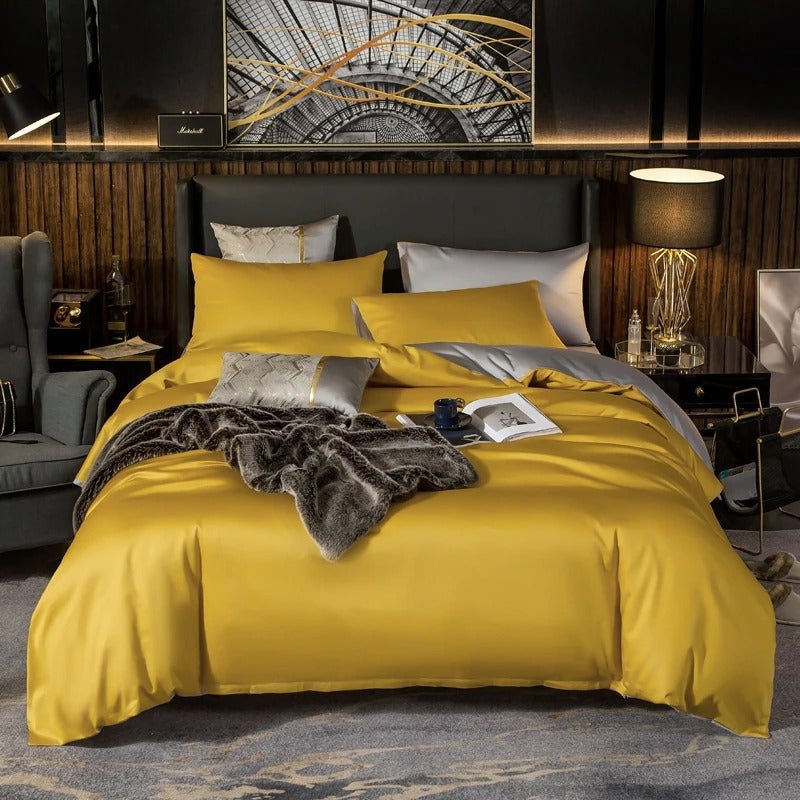 Zerua Gold Silver Reversible Egyptian Cotton Duvet Cover Set - RoseStraya.com