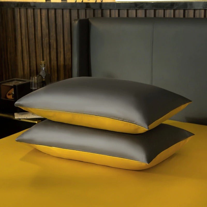 Zerua Grey Gold Reversible Egyptian Cotton Duvet Cover Set - RoseStraya.com