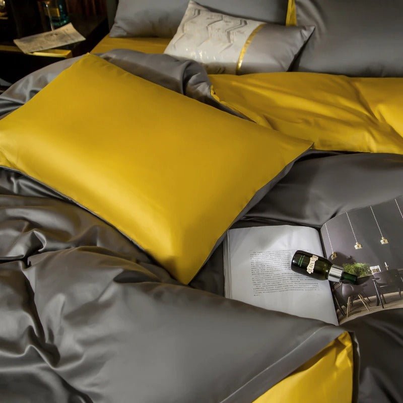 Zerua Grey Gold Reversible Egyptian Cotton Duvet Cover Set - RoseStraya.com