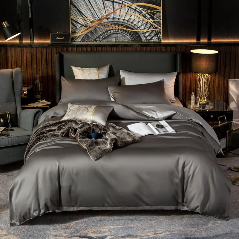 Zerua Grey Silver Reversible Egyptian Cotton Duvet Cover Set - RoseStraya.com