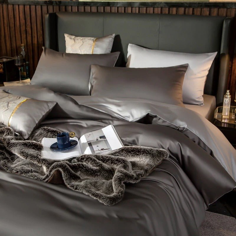 Zerua Grey Silver Reversible Egyptian Cotton Duvet Cover Set - RoseStraya.com