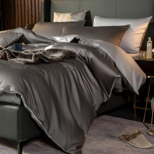 Zerua Grey Silver Reversible Egyptian Cotton Duvet Cover Set - RoseStraya.com