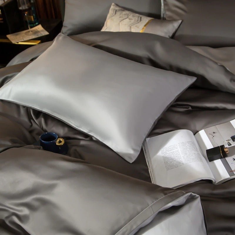 Zerua Grey Silver Reversible Egyptian Cotton Duvet Cover Set - RoseStraya.com
