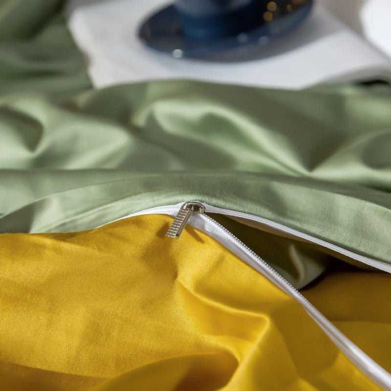 Zerua Light Green Gold Reversible Egyptian Cotton Duvet Cover Set - RoseStraya.com
