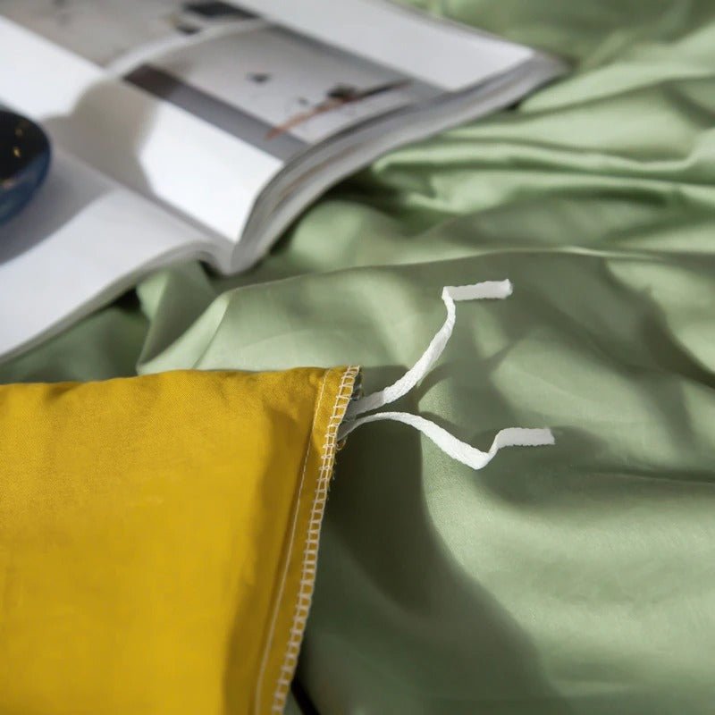 Zerua Light Green Gold Reversible Egyptian Cotton Duvet Cover Set - RoseStraya.com