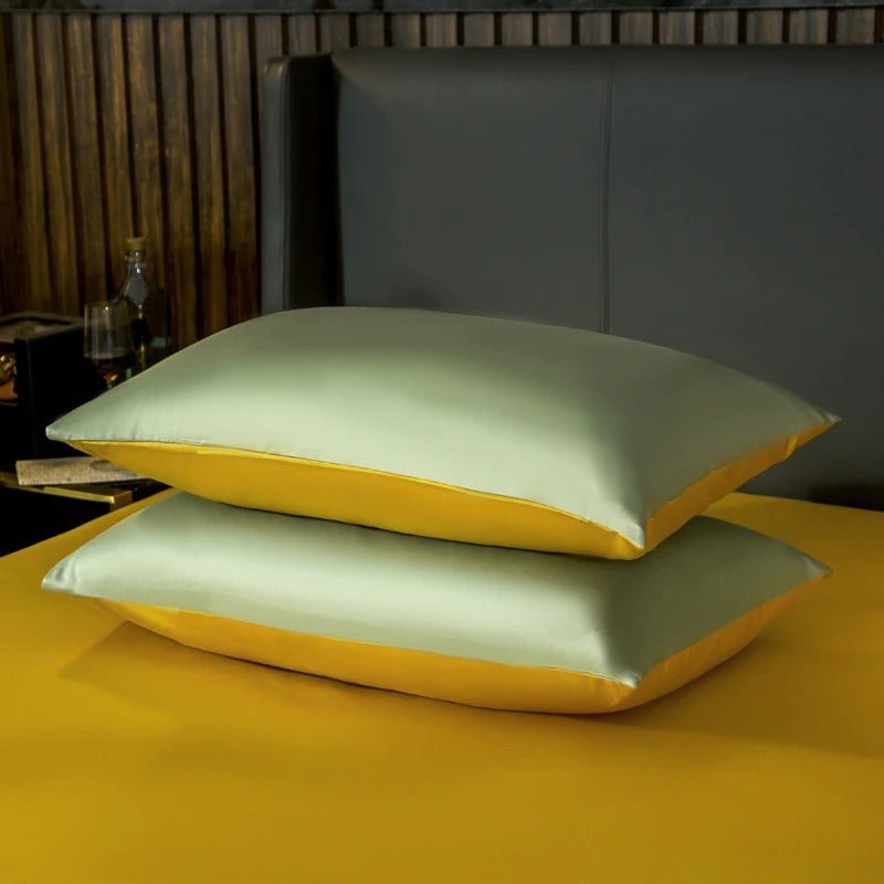 Zerua Light Green Gold Reversible Egyptian Cotton Duvet Cover Set - RoseStraya.com