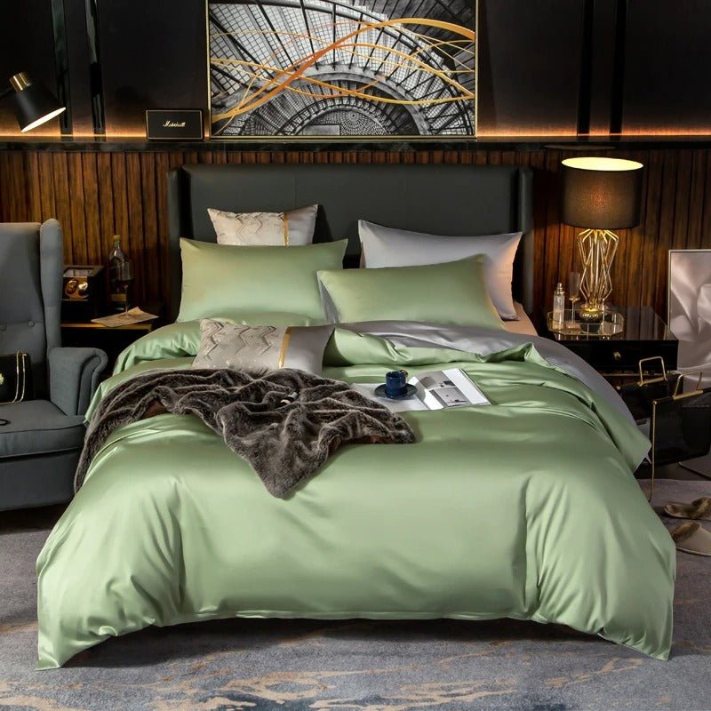 Zerua Light Green Silver Reversible Egyptian Cotton Duvet Cover Set - RoseStraya.com