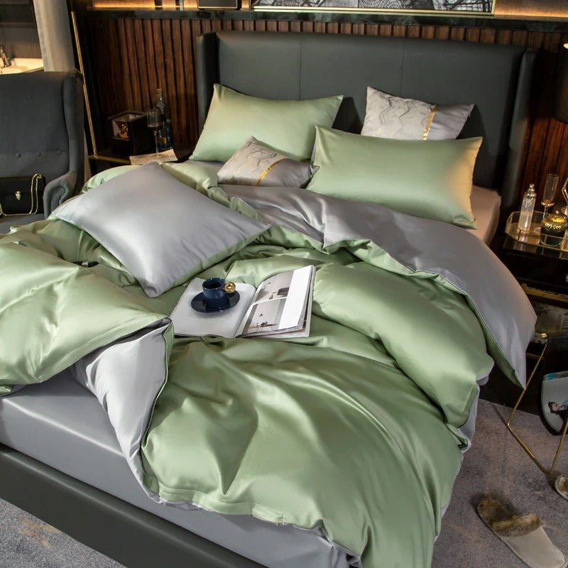 Zerua Light Green Silver Reversible Egyptian Cotton Duvet Cover Set - RoseStraya.com