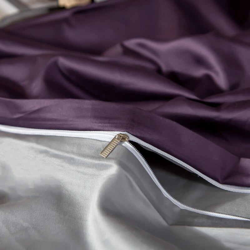 Zerua Purple Grey Reversible Egyptian Cotton Duvet Cover Set - RoseStraya.com