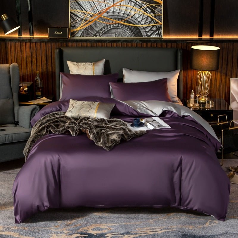 Zerua Purple Grey Reversible Egyptian Cotton Duvet Cover Set - RoseStraya.com