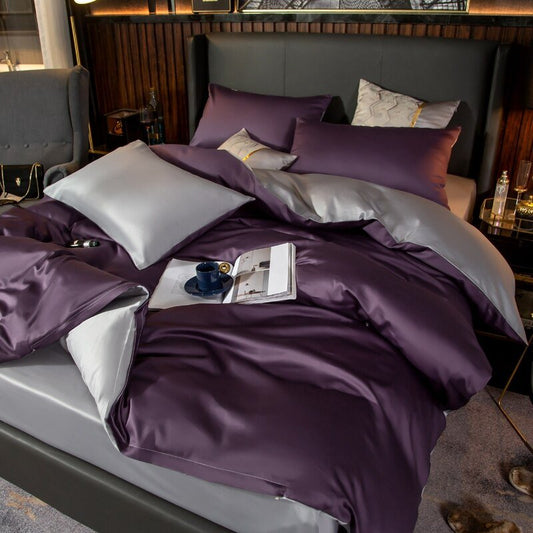 Zerua Purple Grey Reversible Egyptian Cotton Duvet Cover Set - RoseStraya.com