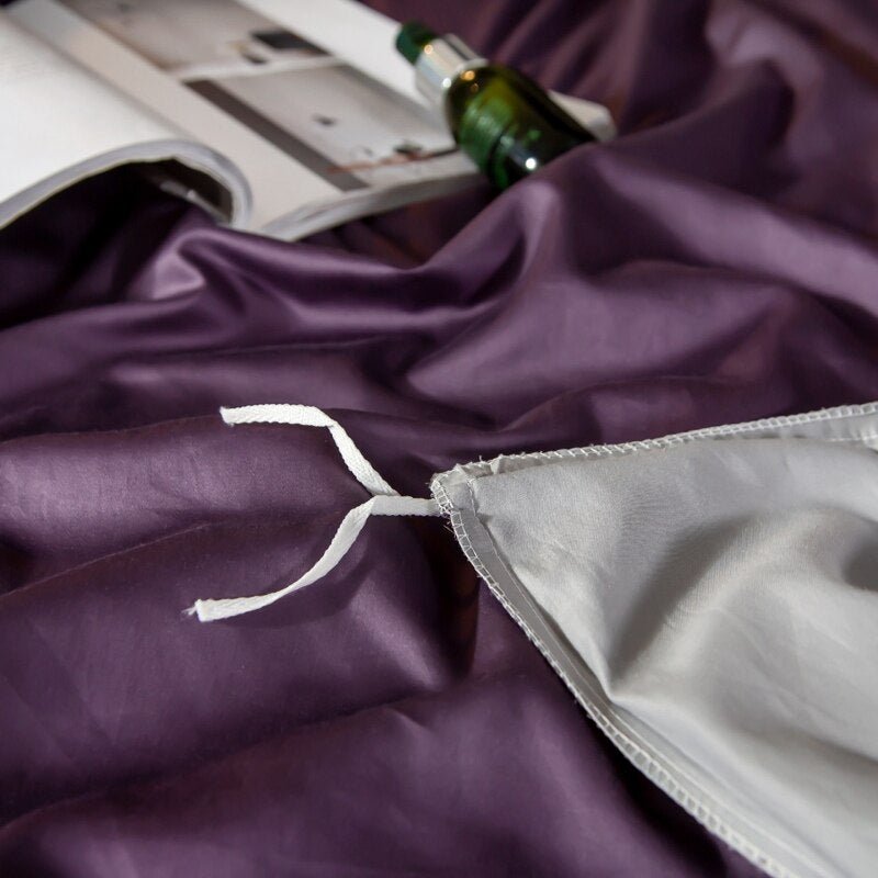 Zerua Purple Grey Reversible Egyptian Cotton Duvet Cover Set - RoseStraya.com