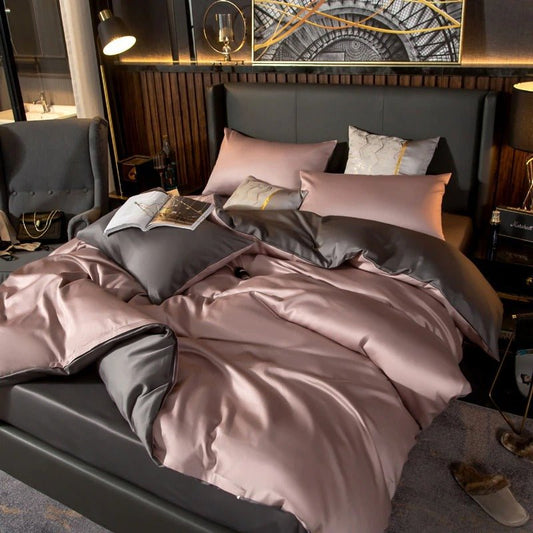 Zerua Rose Grey Reversible Egyptian Cotton Duvet Cover Set - RoseStraya.com