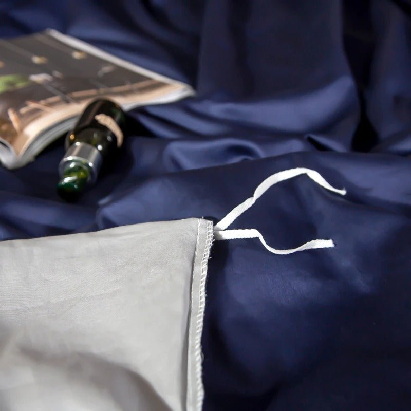 Zerua Royal Blue Silver Reversible Egyptian Cotton Duvet Cover Set - RoseStraya.com