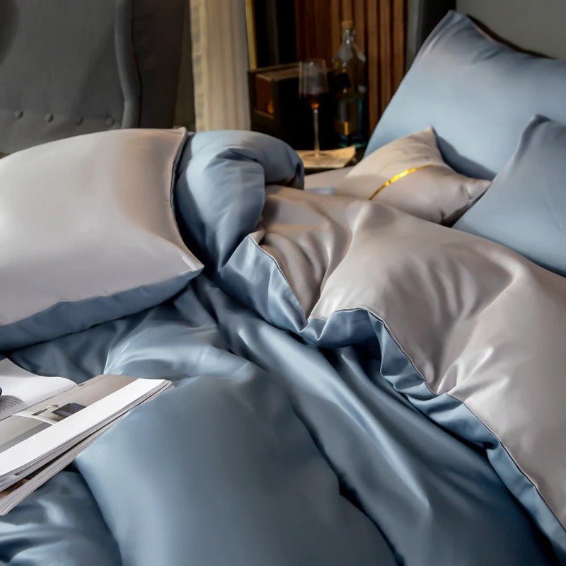 Zerua Sky Blue Silver Reversible Egyptian Cotton Duvet Cover Set - RoseStraya.com