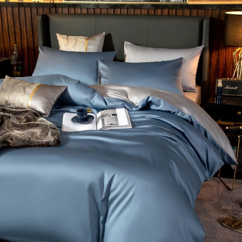 Zerua Sky Blue Silver Reversible Egyptian Cotton Duvet Cover Set - RoseStraya.com