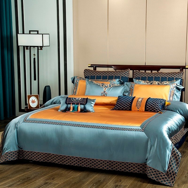 Zion Embroidered Satin Jacquard Egyptian Cotton Duvet Cover Set - RoseStraya.com