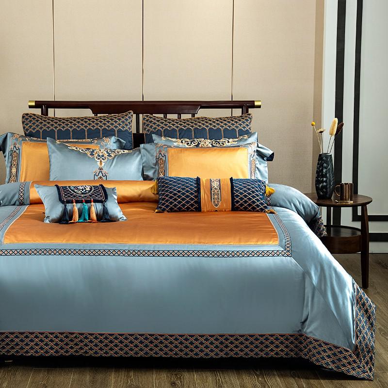 Zion Embroidered Satin Jacquard Egyptian Cotton Duvet Cover Set - RoseStraya.com