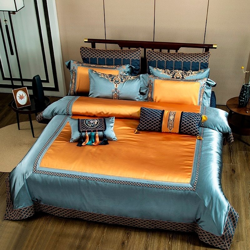Zion Embroidered Satin Jacquard Egyptian Cotton Duvet Cover Set - RoseStraya.com