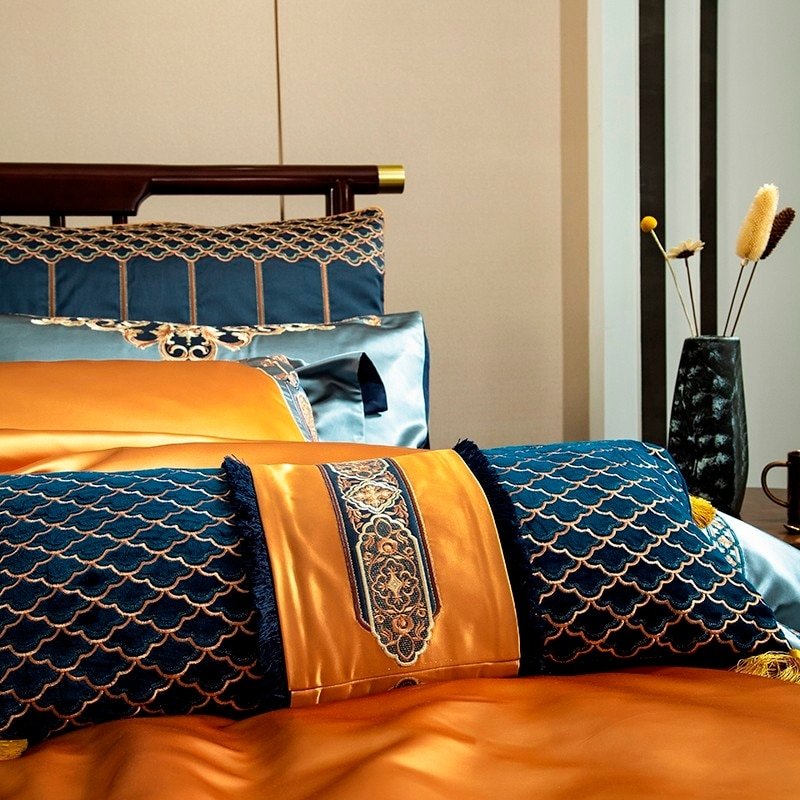 Zion Embroidered Satin Jacquard Egyptian Cotton Duvet Cover Set - RoseStraya.com