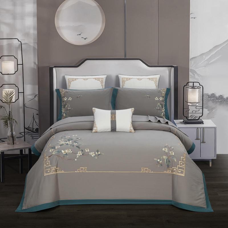 Zoey Chinoiserie Embroidered Egyptian Cotton Duvet Cover Set - RoseStraya.com