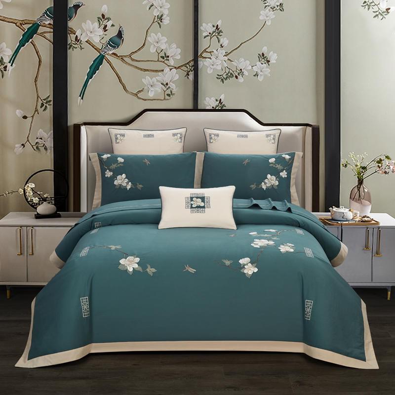 Zoey Chinoiserie Embroidered Egyptian Cotton Duvet Cover Set - RoseStraya.com