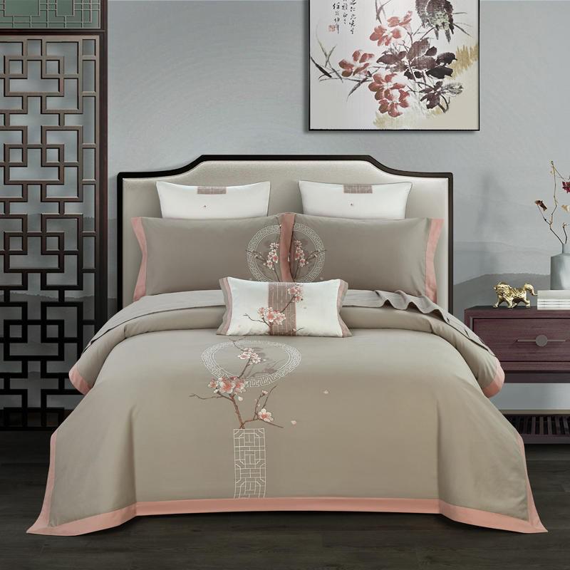 Zoey Chinoiserie Embroidered Egyptian Cotton Duvet Cover Set - RoseStraya.com