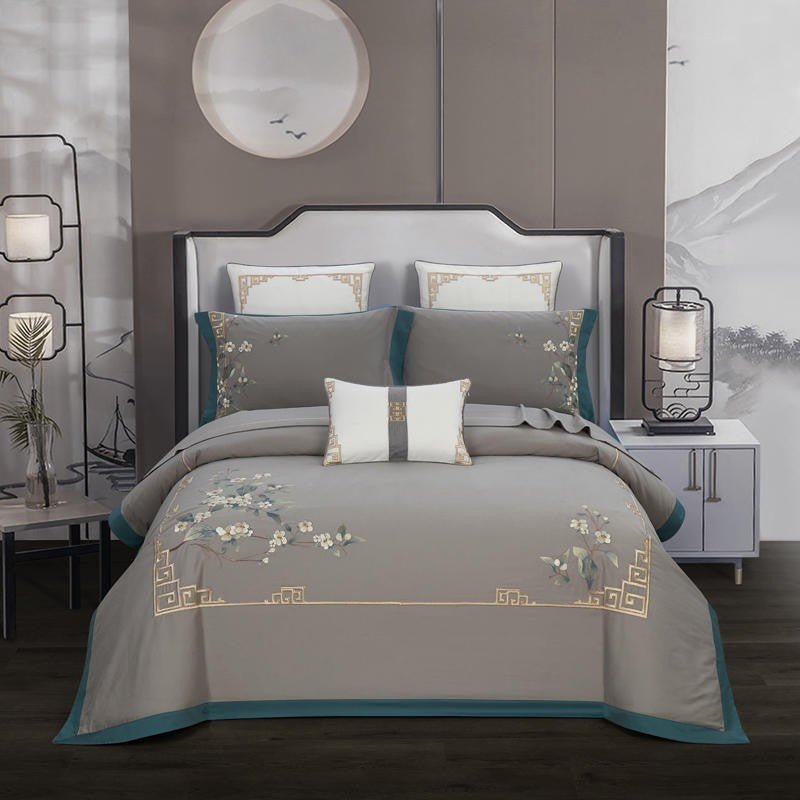 Zoey Chinoiserie Embroidered Egyptian Cotton Duvet Cover Set - RoseStraya.com