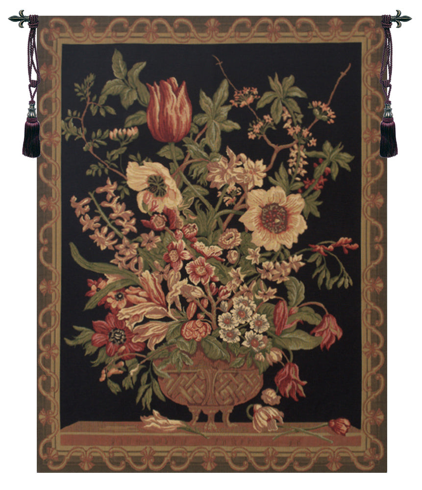 Century Floral Black European Tapestry