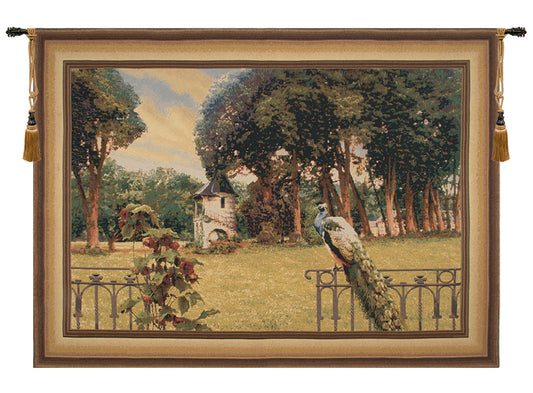 Peacock Manor with Frame Border Belgian Tapestry Wall Art