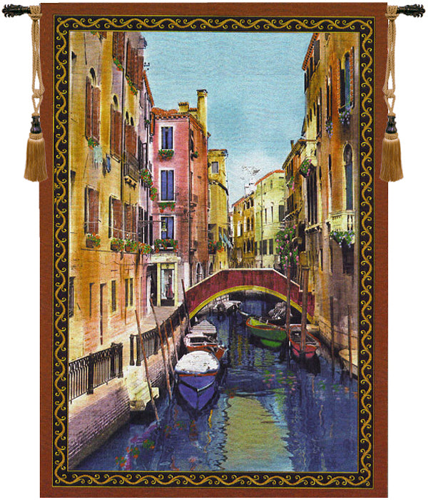 Canal with Shops Fine Art Tapestry