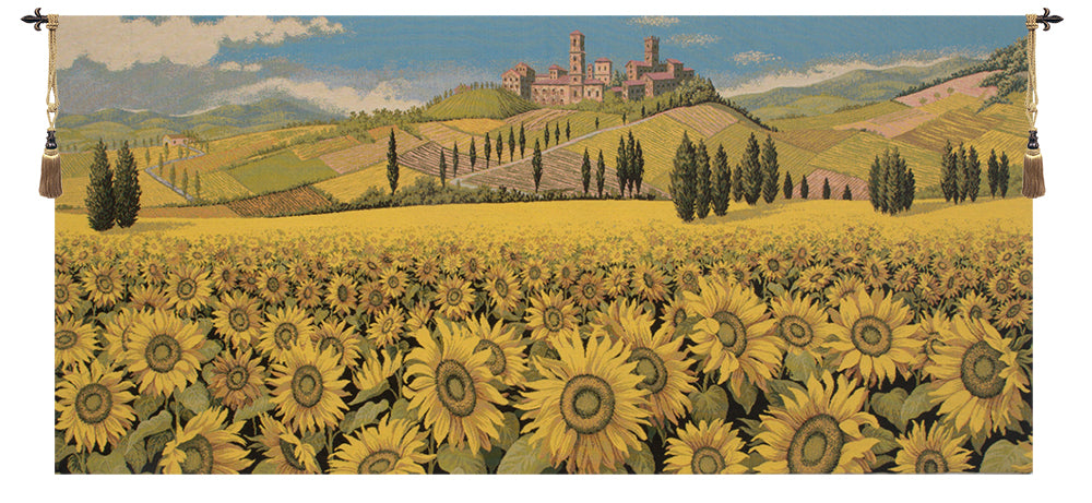 Tuscan Sunflower Wide Landscape Italian Wall Tapestry