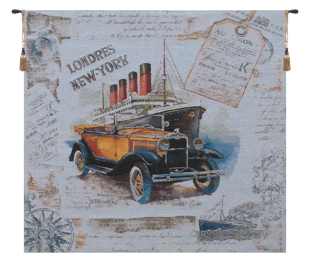 Londres New York Blue Belgian Tapestry Wall Art