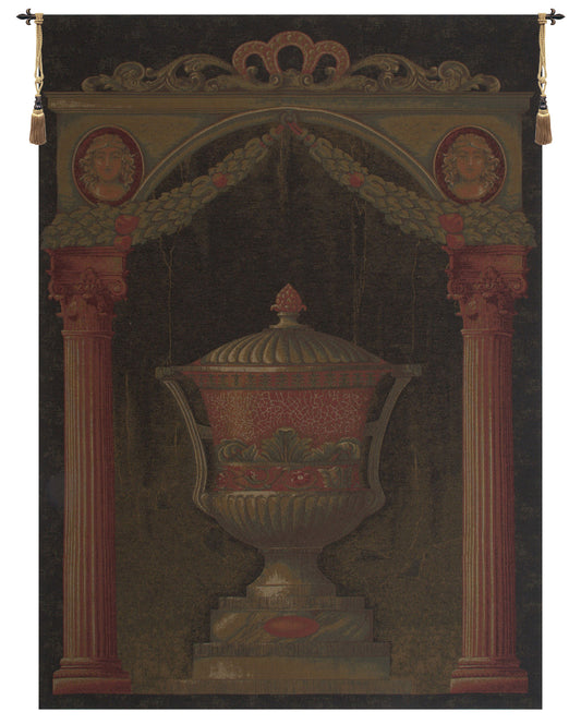 Olde World Filigree Urn Black II Belgian Tapestry