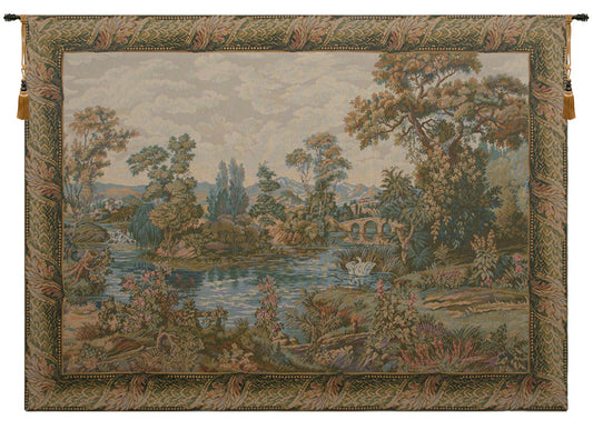 Swan in the Lake Medium with Border Italian Wall Tapestry